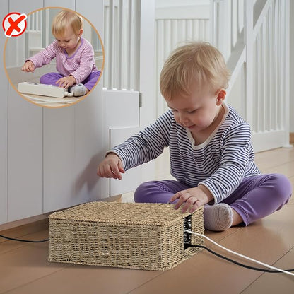 StorageWorks Large Cable Management Box, 2 Slots Wicker Cable Organizer to Hide - Image 8