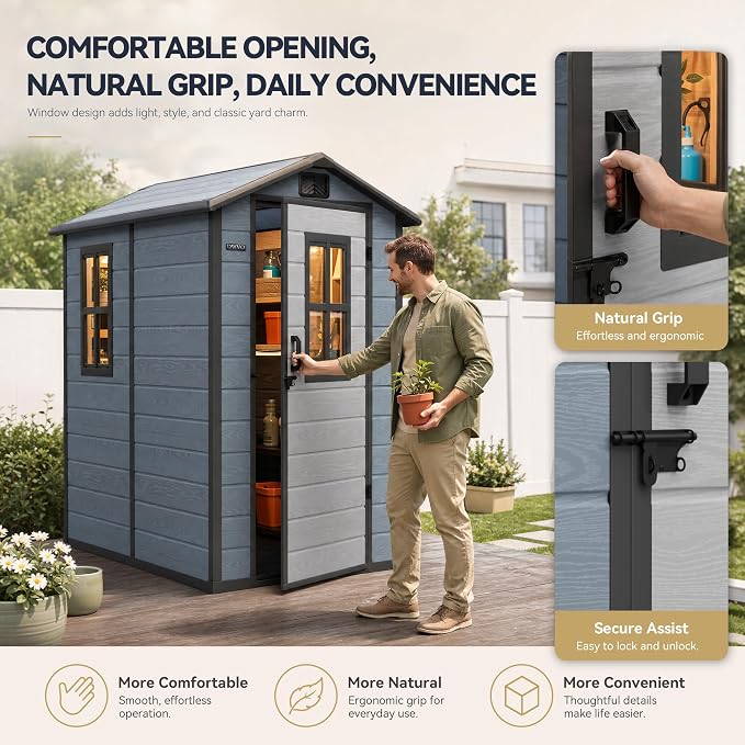 DWVO Outdoor Storage Shed 4.4×6FT, Plastic Garden Resin Shed - Image 5