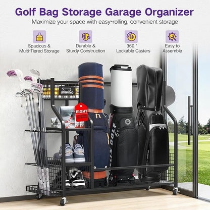 Golf Bag Storage Garage Organizer, Golf Bag Storage Stand and Other Golfing - Image 2