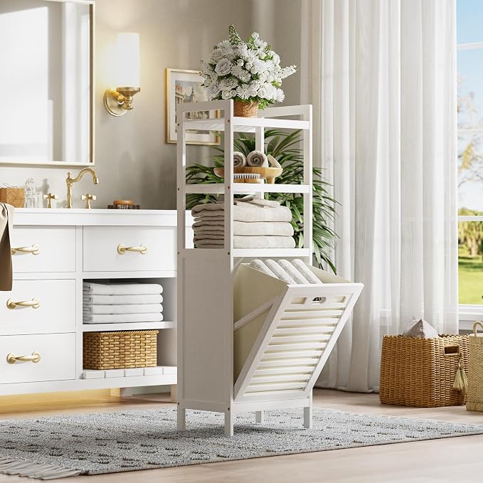 HITNET Bamboo Tilt Out Hamper, Bathroom Laundry Cabinet - Image 2