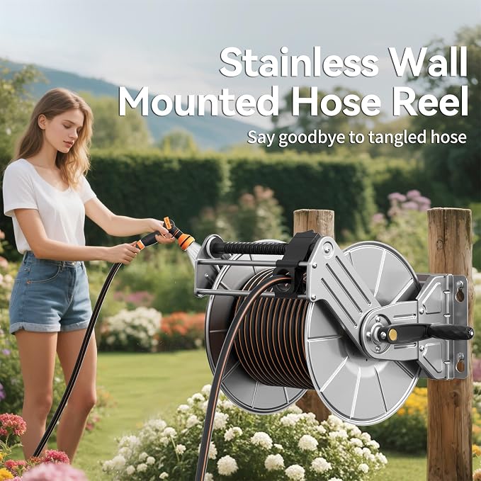 Giraffe Tools Stainless Steel Garden Hose Reel Heavy Duty, Wall/Floor Mounted - Image 3