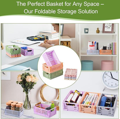 6-Pack Small Pastel Plastic Storage Baskets, Collapsible Crates - Image 5