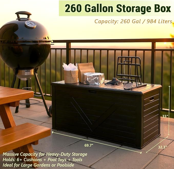 Outdoor Storage Box, Lockable Patio Cushions, Garden Tools Storage - Image 2
