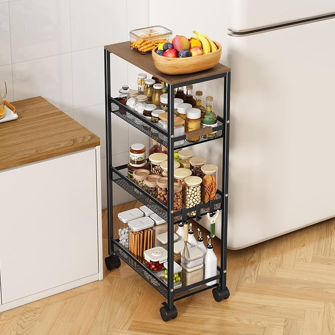 Utility Slim Storage Cart, 4 Tier Rolling Cart by TIPGO