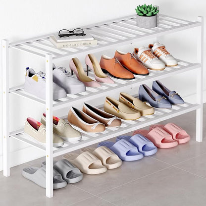 Smiry Bamboo Shoe Rack for Closet, 3 Tier Long Wooden Stackable Shoe Organizer by Smiry