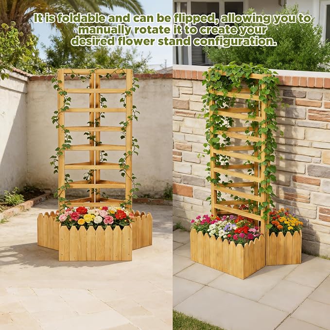 3 Panels Privacy Screen with Planter Box Outdoor, Vertical Raised Garden Bed - Image 4