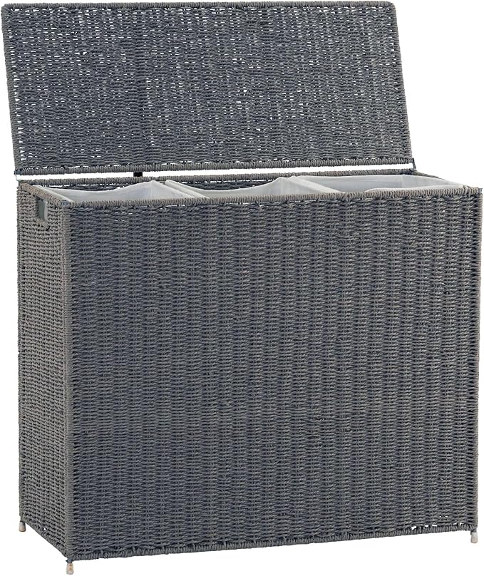 Household Essentials 3‑Compartment Seagrass Laundry Sorter Wicker Hamper - Image 5