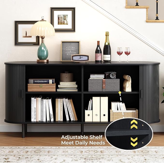 Buffet Cabinet with Storage, Fluted Sideboard Buffet with Sliding Door - Image 3