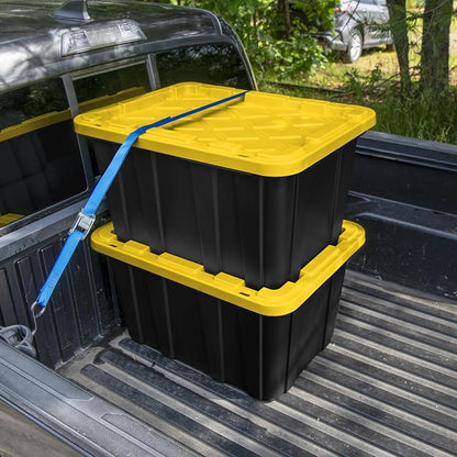 6 Pack 27 Gallon Black & Yellow Heavy-Duty Stackable Storage Bins - Image 4