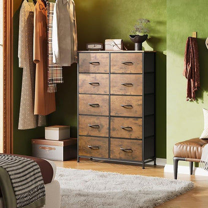 WLIVE Tall Dresser for Bedroom, Rustic Brown Wood Grain Print | 10 Drawers - Image 2