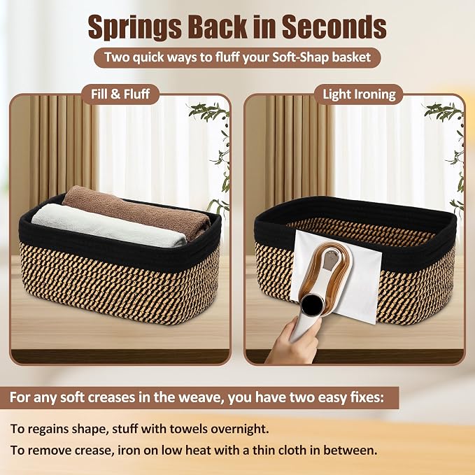 5-Pack Small Woven Rope Storage Baskets, 2 Sizes Organizer Bins | Fabric Cube - Image 7