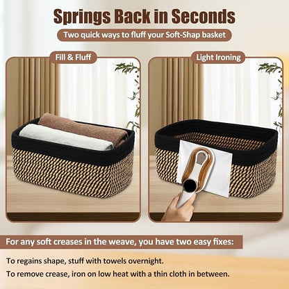 5-Pack Small Woven Rope Storage Baskets, 2 Sizes Organizer Bins | Fabric Cube - Image 7