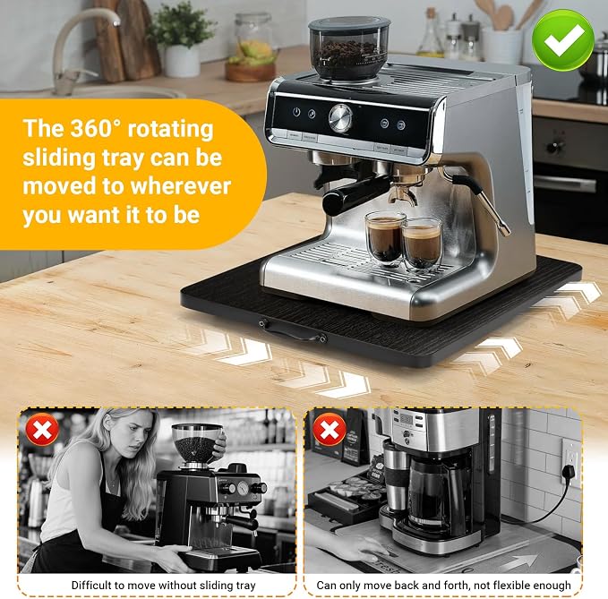 Sliding Tray for Coffee Maker, 360° Rotating Appliance Slider for Kitchen - Image 4