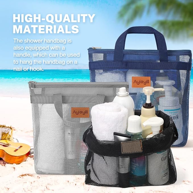 3 Pcs Portable Mesh Shower Caddy Tote, Quick Dry Tote Bag Mesh Beach Bags - Image 4