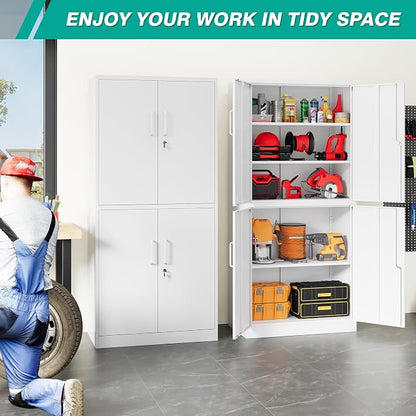 Metal Storage Cabinet with 3 Adjustable Shelves, Garage Storage Cabinet with - Image 4