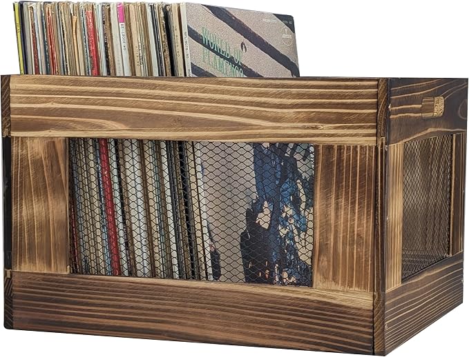 ARTAWEIN Vinyl Record Storage Crate, Wooden Record Holder - Image 8