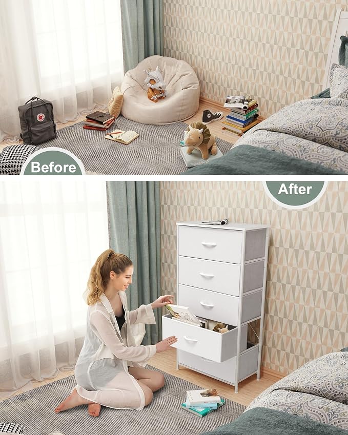 Tall Dresser, Wide Vertical Fabric Storage Organizer, 5 Drawers | Sturdy Steel - Image 4
