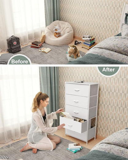 Tall Dresser, Wide Vertical Fabric Storage Organizer, 5 Drawers | Sturdy Steel - Image 4