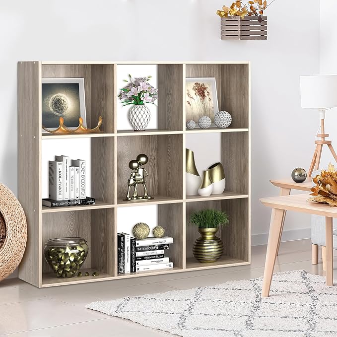 SUPER DEAL 9 Cube Open Shelf Bookcase, 3 x 3 Storage Organizer Shelf - Image 2