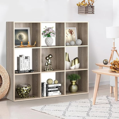 SUPER DEAL 9 Cube Open Shelf Bookcase, 3 x 3 Storage Organizer Shelf - Image 2