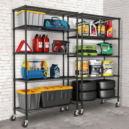 5 Tier Wire Metal Shelving Rack Garage Storage Rolling Shelves - Image 2