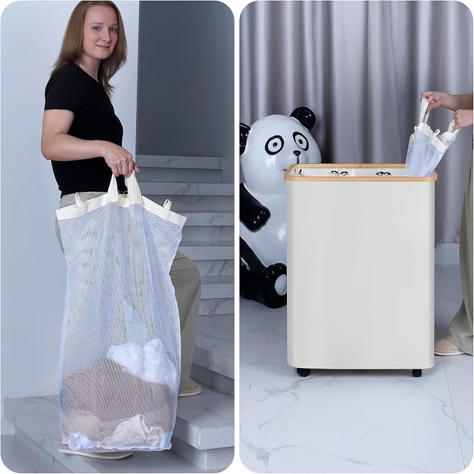 Lagre Laundry Basket with Wheels, Laundry Hamper with Lid, 160L Clothes Hamper - Image 4