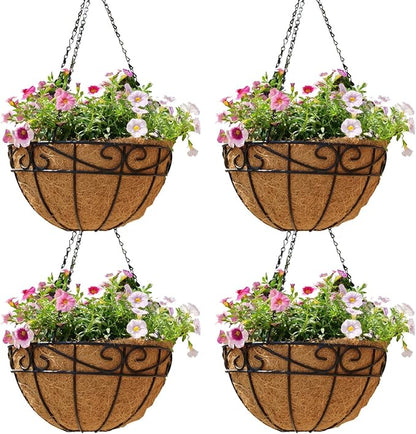4 Pack 12 Inch Hanging Baskets for Plants Outdoor Metal Hanging Planter Hanging by Qusuxi