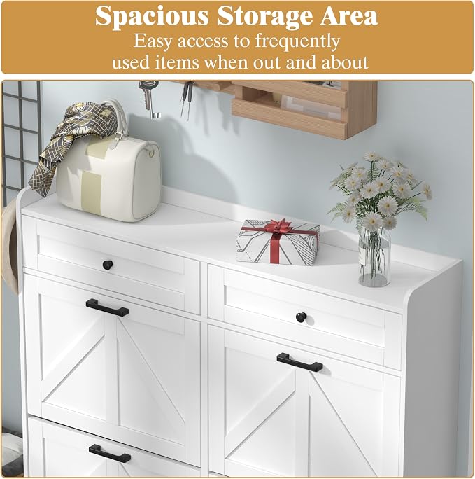 Thacuok Shoe Cabinet with 4 Flip Drawers & 2 Storage Drawers, Rustic Farmhouse - Image 4