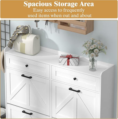 Thacuok Shoe Cabinet with 4 Flip Drawers & 2 Storage Drawers, Rustic Farmhouse - Image 4