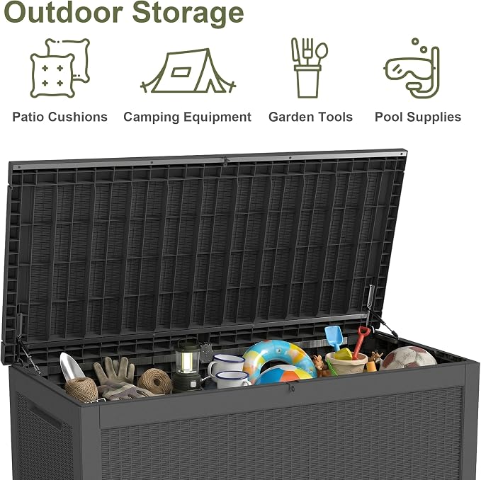 325 Gallon Outdoor Storage Box Waterproof, Large Deck Box Lockable Resin - Image 4