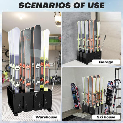 Ski Storage Rack for Garage, 12 Pair Heavy Duty Steel Freestanding Ski Storage - Image 6