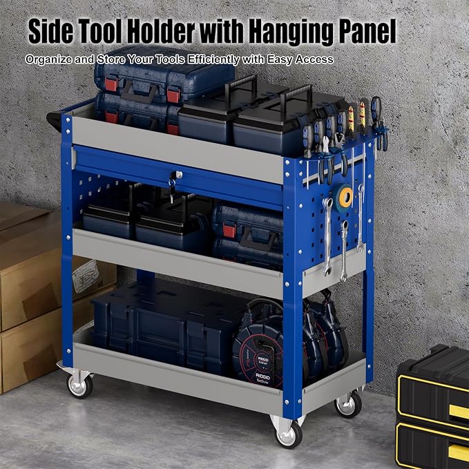 Heavy Duty 3 Tier Tool Cart, Mechanic Metal Rolling Tool Cart - Image 5