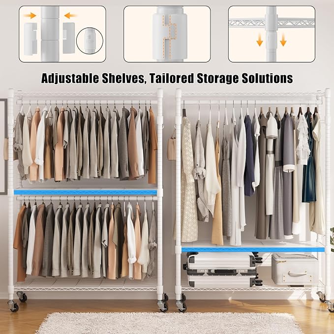 BATHWA Heavy Duty Garment Rack on Wheels, Rolling Clothes Racks - Image 4