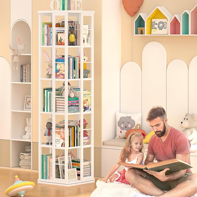Aheaplus Rotating Bookshelf, Corner Bookcase, 360 Display Wood Spinning - Image 4