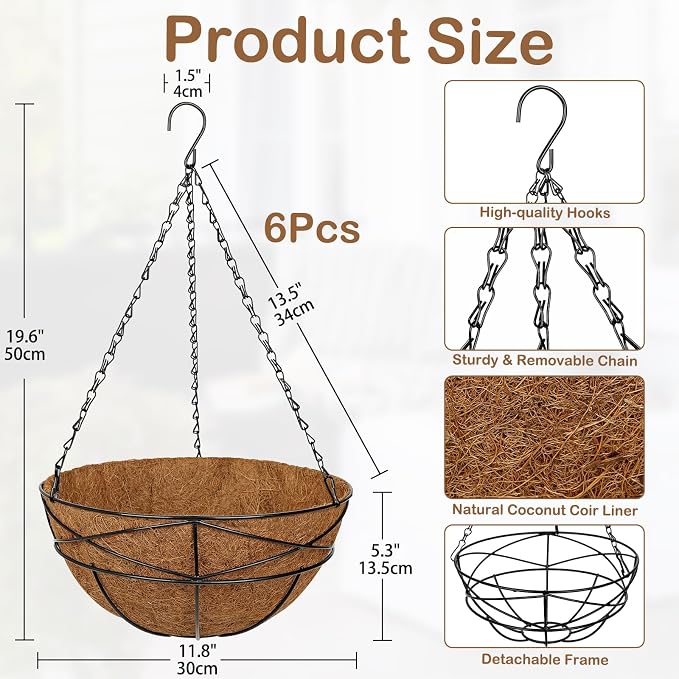 6 Pack 12 inch Metal Hanging Baskets - Image 3
