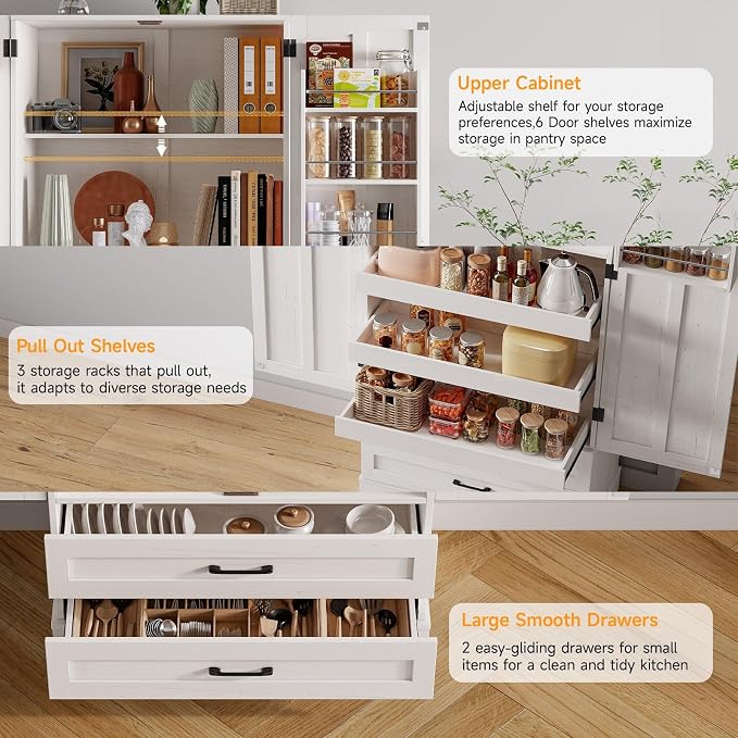ONBRILL 71" Tall Farmhouse Kitchen Pantry Cabinet - Image 6