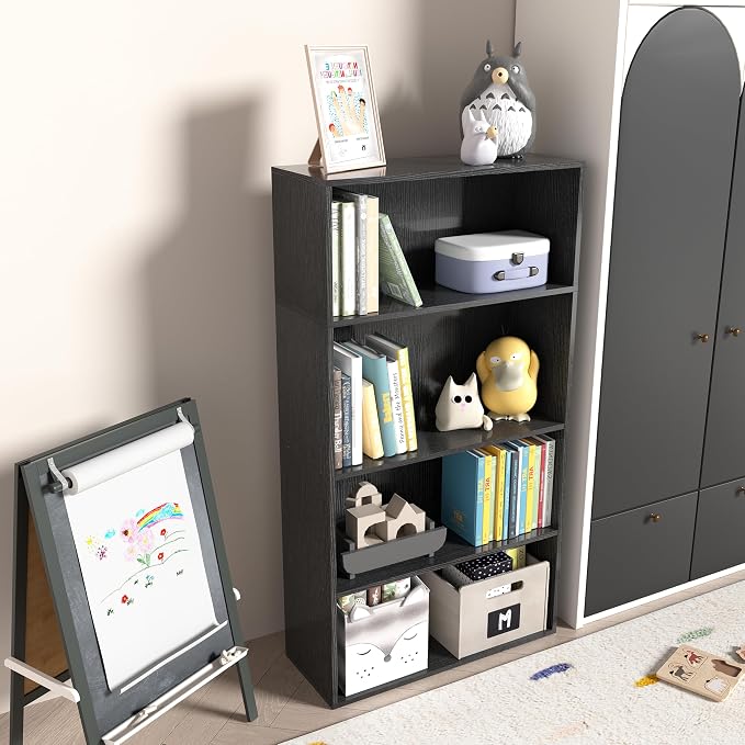 4 Tier Book Shelf, 4 Cube Storage Organizer, 4 Tier Low Bookcase Storage - Image 4
