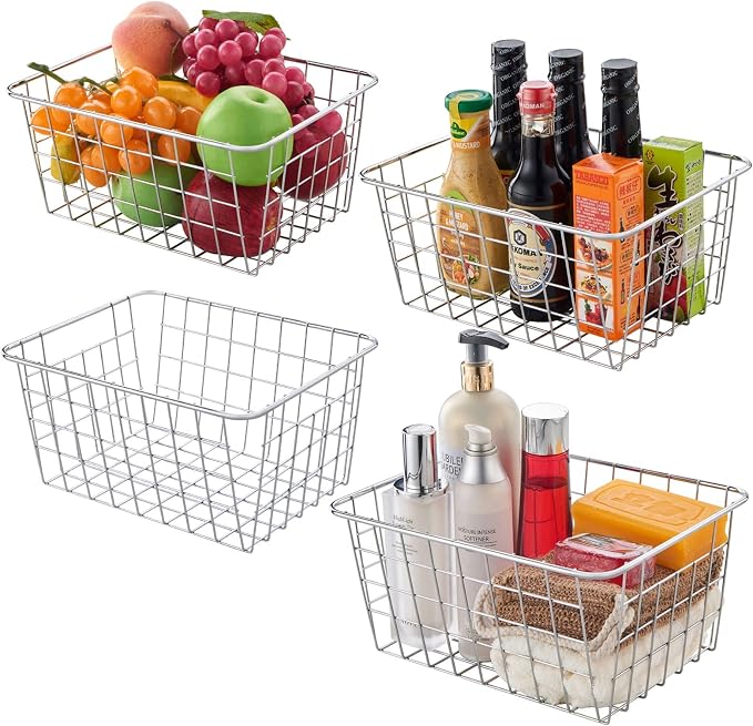 JUNCHU CHERRY Wire Kitchen Storage Basket 4 Packs, Perfect Pantry Organization by JUNCHUCHERRY