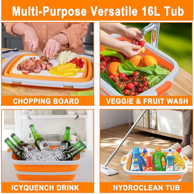 Collapsible BBQ Prep Tub16L Orange | Portable Meat Marinating Container - Image 3