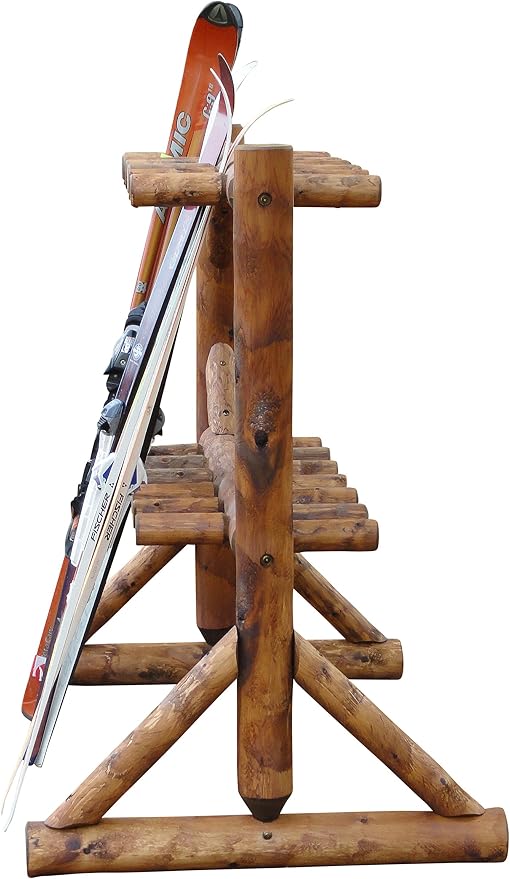 17-Place Freestanding Log Ski Rack Holder, Indoor & Outdoor Snowboard Racks - Image 7