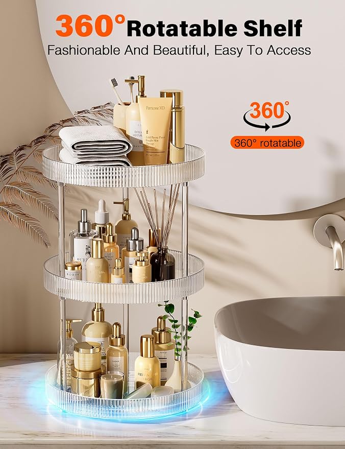 3 Tier Lazy Susan Bathroom Countertop Organizer, 360° Clear Rotating Makeup - Image 3