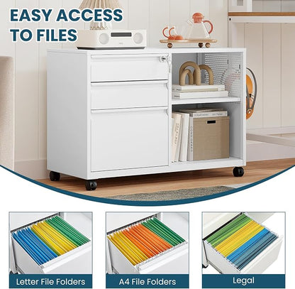 MIIIKO File Cabinet 3 Drawer, Home Office Rolling File Storage Cabinet - Image 4