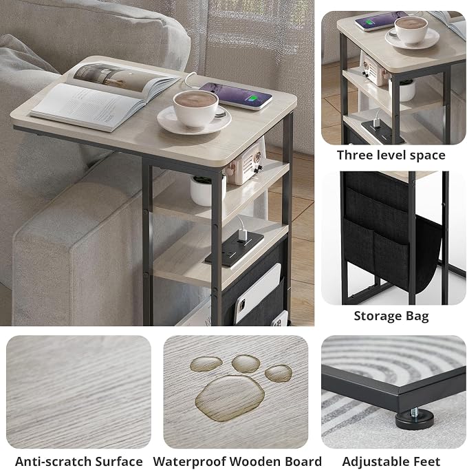 C Shaped End Table with Charging Station, Under Couch Table C-Shaped End Table - Image 3