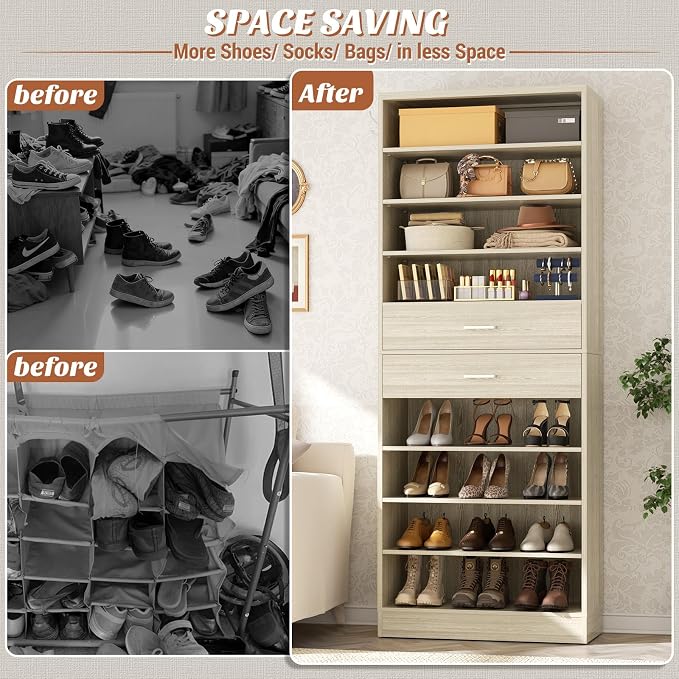Aheaplus Tall Shoe Cabinet, 10 Tiers Wood Shoe Rack, Vertical Shoe Storage - Image 5