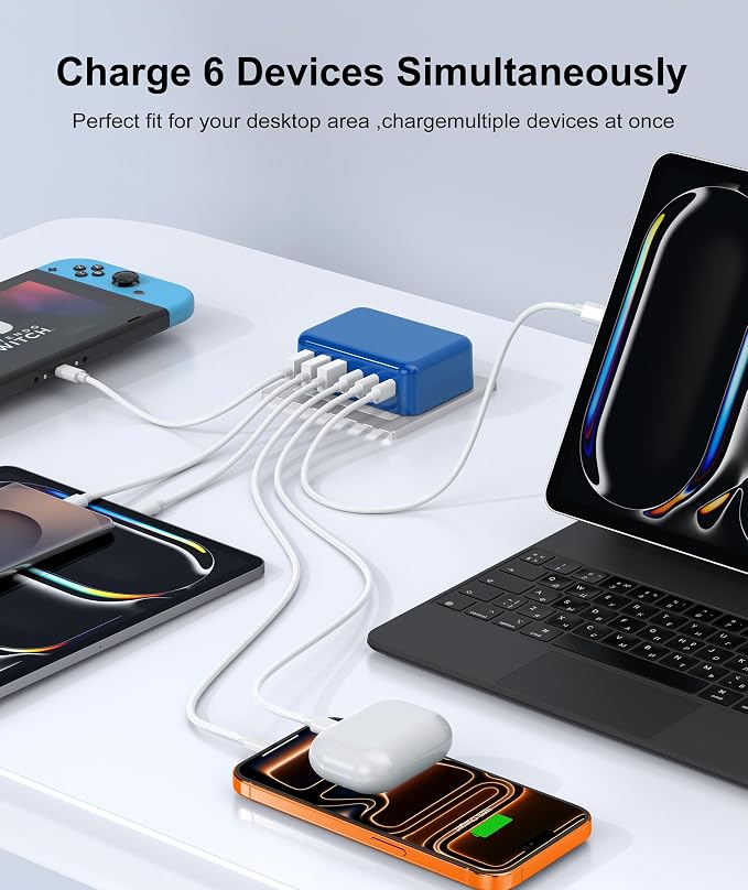 Fast Charger Block USB C, GaN 6 Port Charging Station Hub Cube, 100W Multiport - Image 5