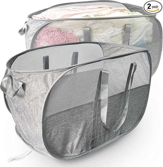 100L Collapsible Laundry Baskets 2 Pack, Extra Large Mesh Pop Up Laundry Hamper by NairSnow