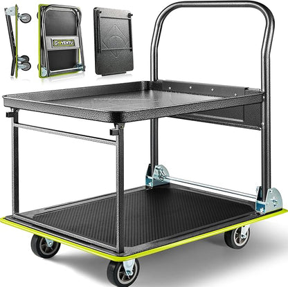 Heavy Duty Push Cart Dolly, 2 Tier Foldable Platform Hand Truck | High-Strength by Giovent%C3%B9