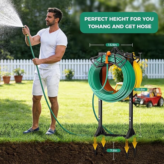Garden Hose Holder Holds 2 * 160Ft Hoses, Heavy-Duty Freestanding Hose Holder - Image 3