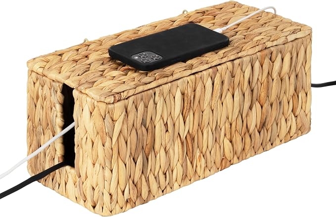 StorageWorks Large Cable Management Box, 2 Slots Wicker Cable Organizer to Hide by StorageWorks