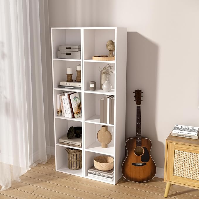 5-Tier Wooden Cube Storage Organizer, 52 Inch Tall Bookcase & Display Shelf - Image 7